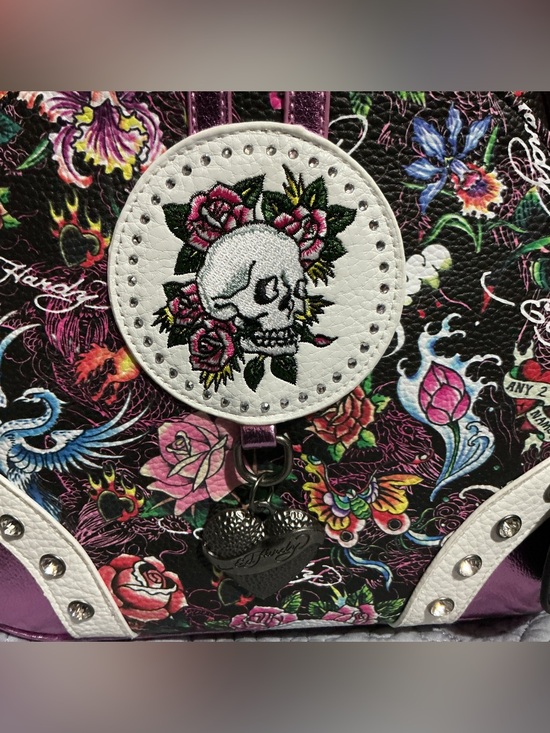 Ed Hardy Multi-Color Floral Skull Mini Backpack with Purple Trim main image 11